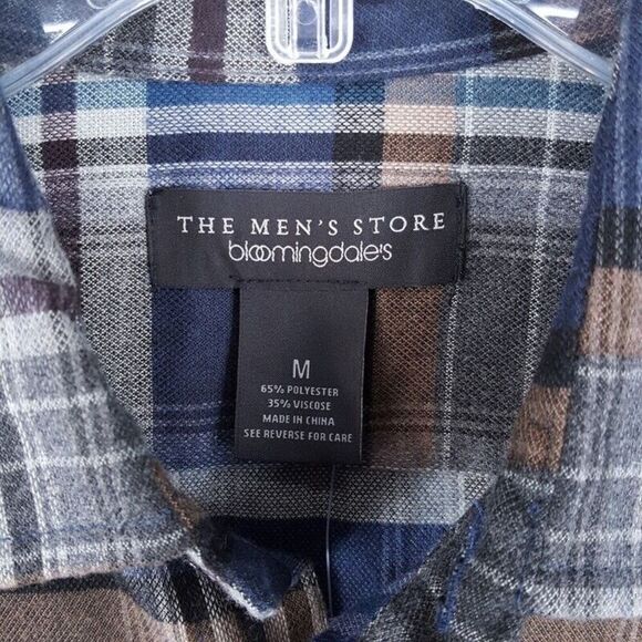 BLOOMINGDALES Mens Shirt Medium Blue Plaid Button Up Flannel Casual Pocket - Picture 3 of 7